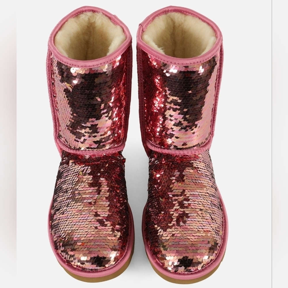 New!! UGG Classic Sequin Pink Gold Reversible Boots (Size 7) - Picture 3 of 3